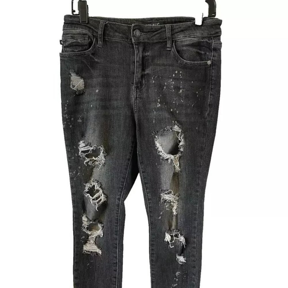 Judy Blue Women's Jeans Boyfriend Fit Distressed Black Denim Size 7/28 Stretch